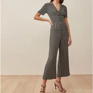 Reformation Jumpsuit Black White Short Sleeves Buttons Size 0